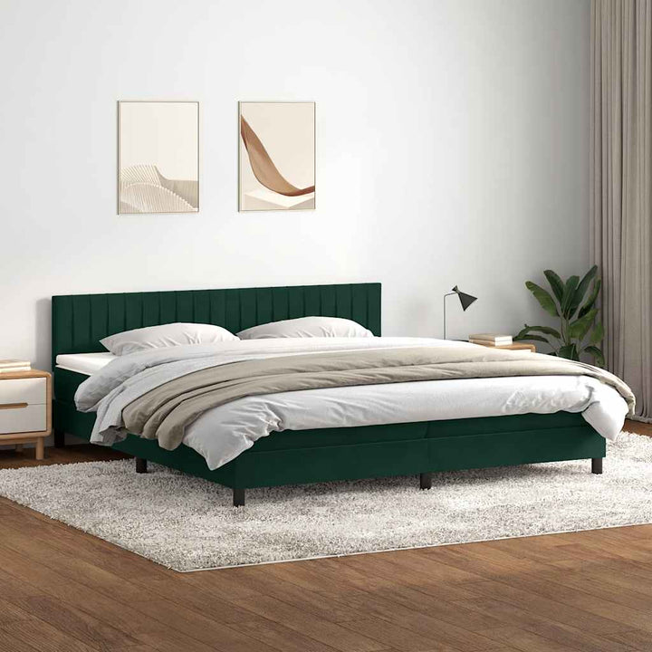 kontinentalseng med madras og LED-lys 180x220 cm fløjl mørkegrøn