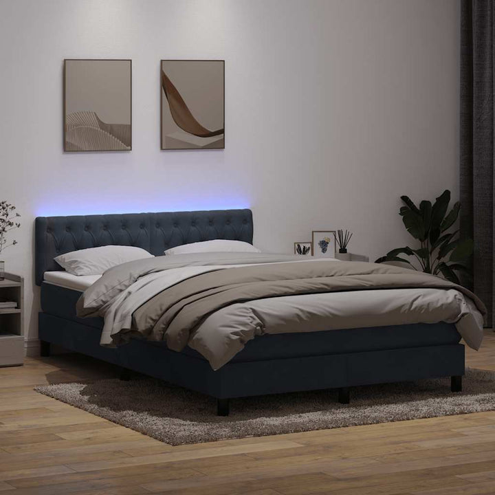 kontinentalseng med madras og LED-lys 160x210 cm fløjl mørkegrå