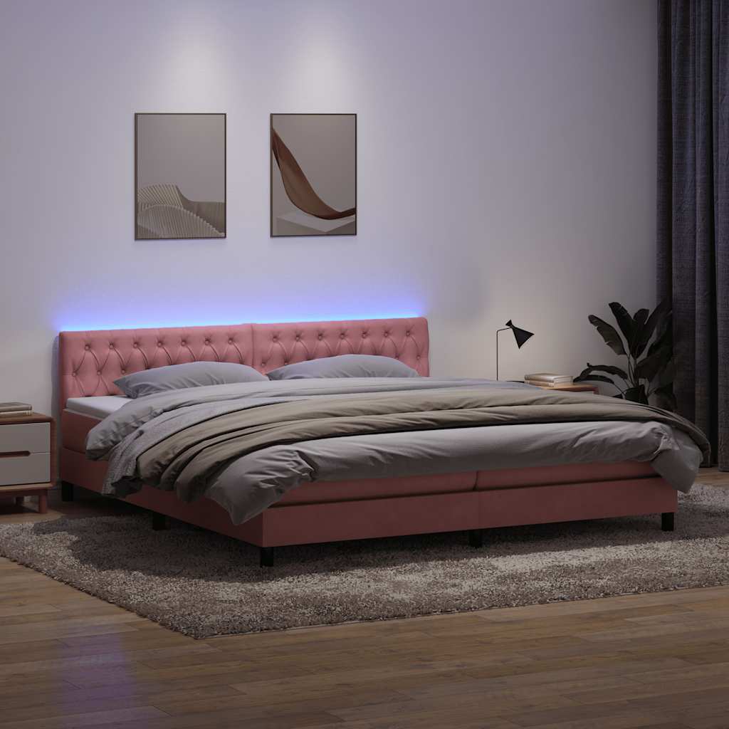 kontinentalseng med madras og LED-lys 180x210 cm fløjl lyserød