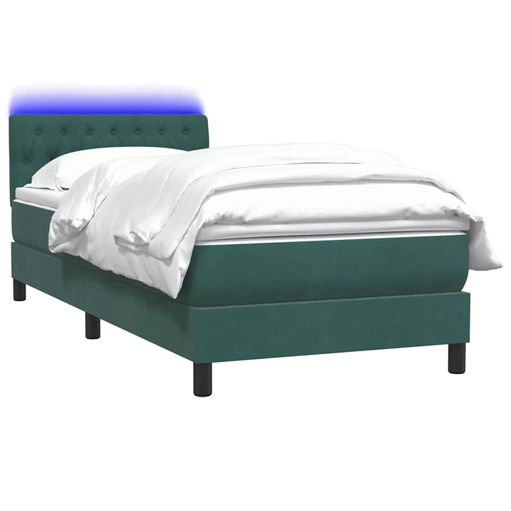 kontinentalseng med madras og LED-lys mørkegrøn 80x220 cm fløjl