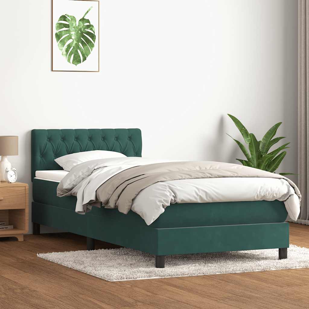 kontinentalseng med madras og LED-lys mørkegrøn 80x220 cm fløjl
