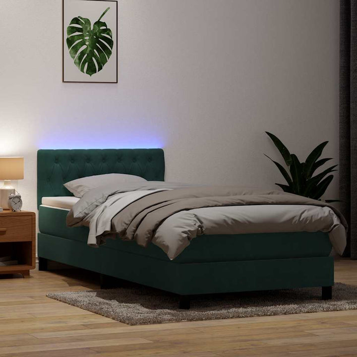 kontinentalseng med madras og LED-lys mørkegrøn 80x220 cm fløjl