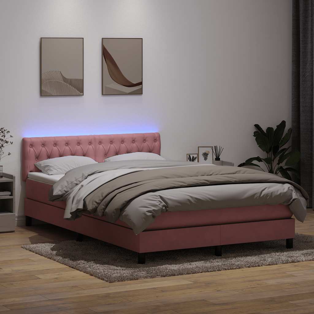 kontinentalseng med madras og LED-lys 140x220 cm fløjl lyserød