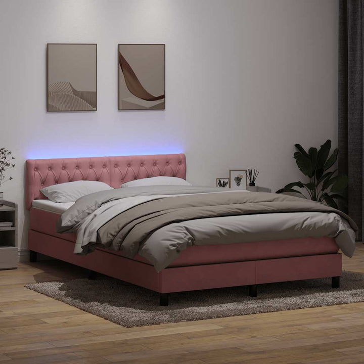 kontinentalseng med madras og LED-lys 140x220 cm fløjl lyserød