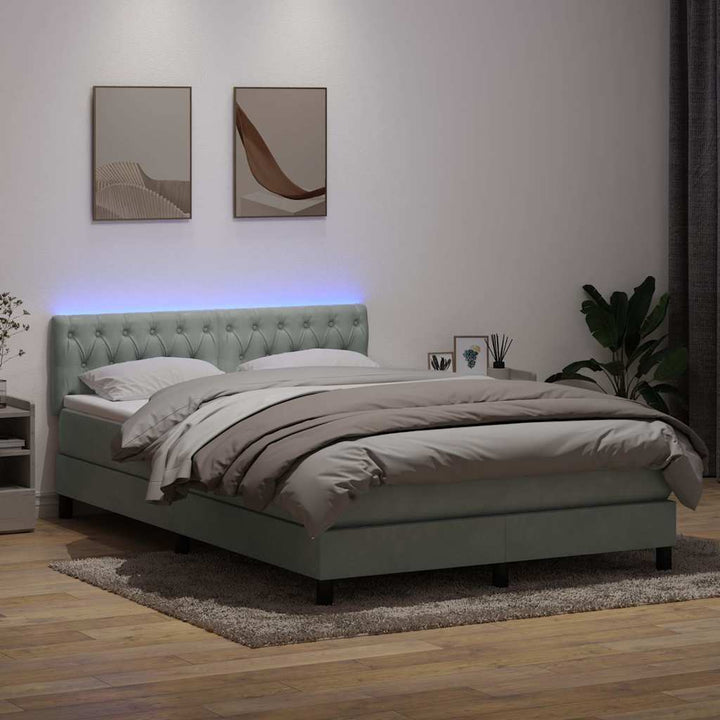 kontinentalseng med madras og LED-lys 160x220 cm fløjl lysegrå
