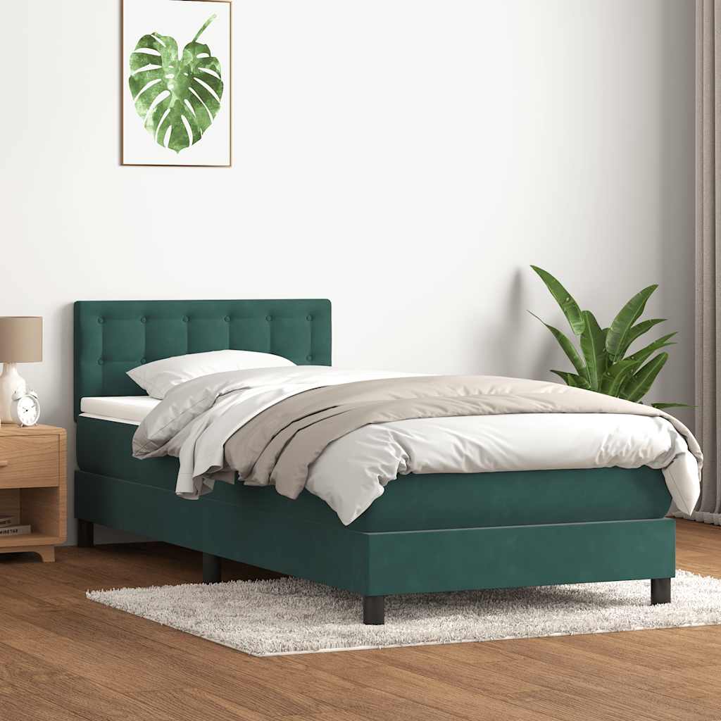 kontinentalseng med madras og LED-lys mørkegrøn 80x220 cm fløjl