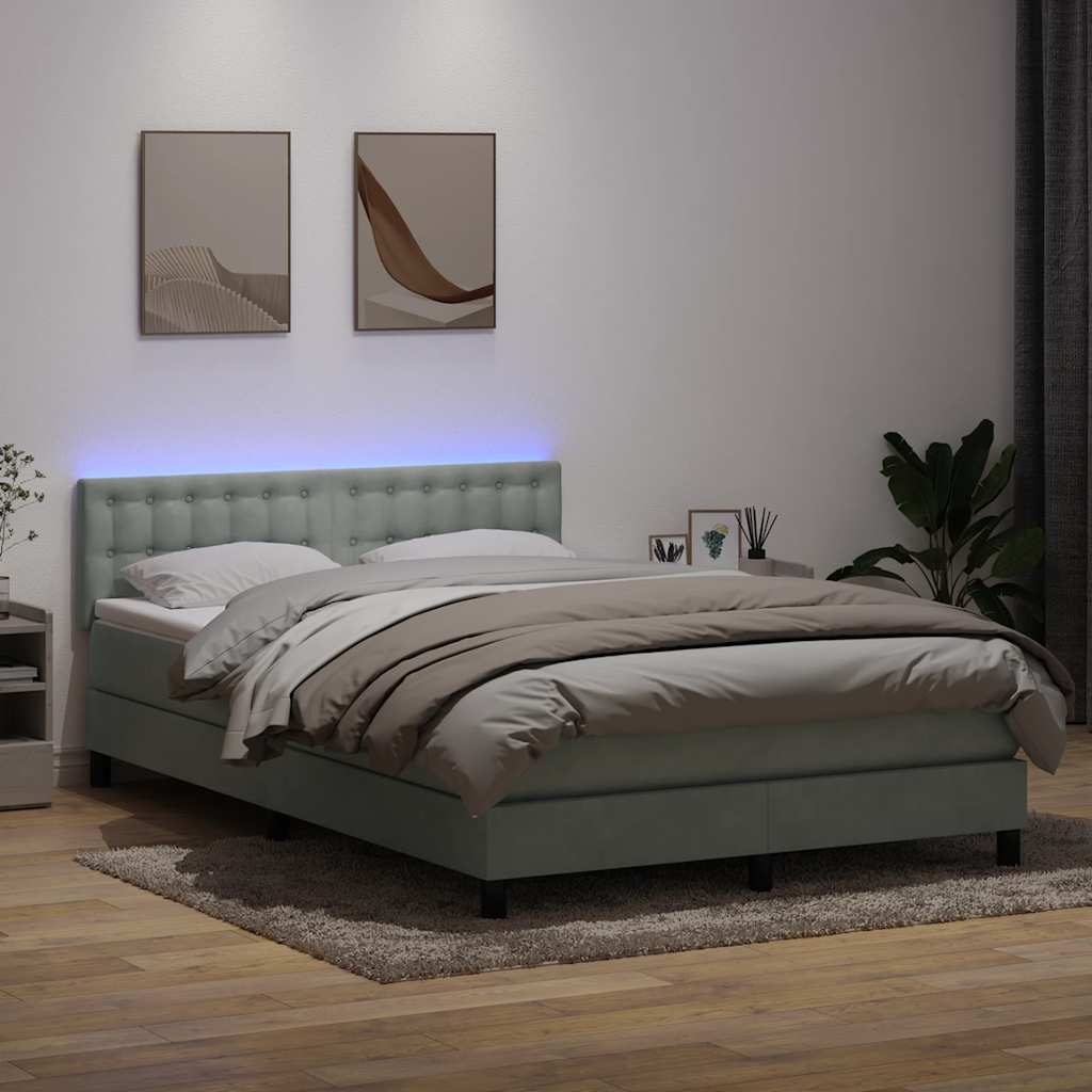 kontinentalseng med madras og LED-lys 160x220 cm fløjl lysegrå