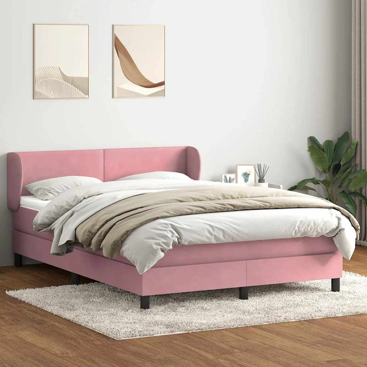 kontinentalseng med madras 140x210 cm fløjl lyserød