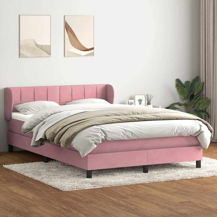 kontinentalseng med madras 160x210 cm fløjl lyserød