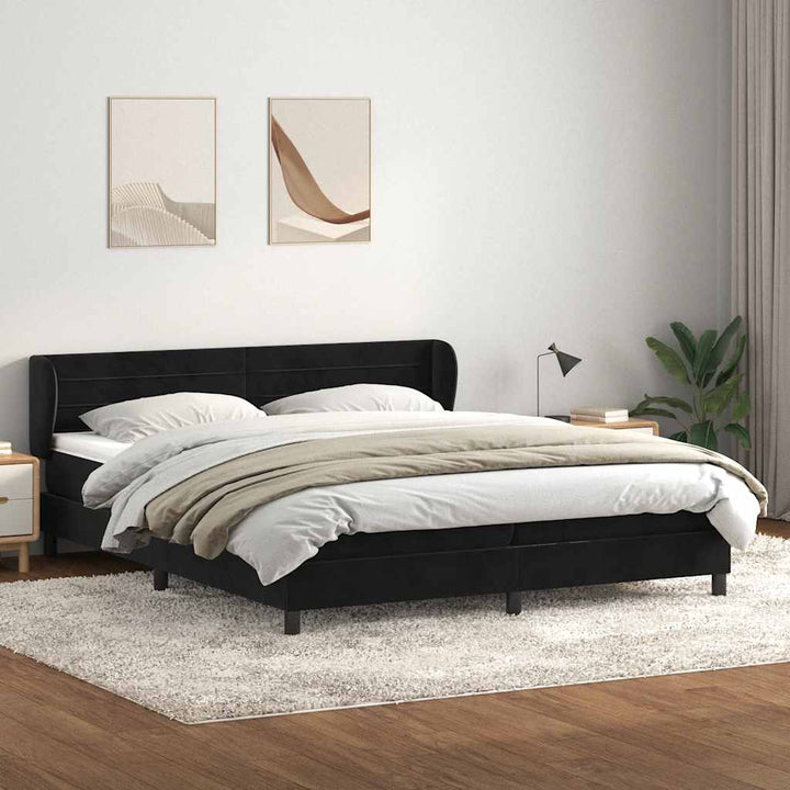kontinentalseng med madrasser 200x220 cm fløjl sort