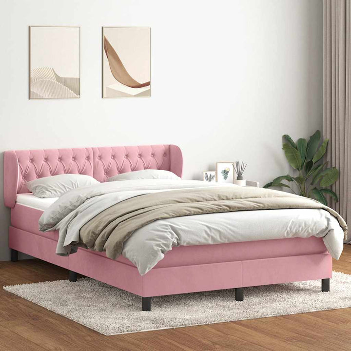 kontinentalseng med madras 160x210 cm fløjl lyserød
