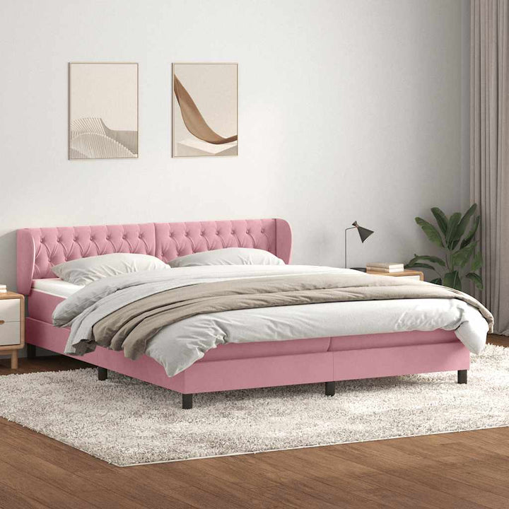 kontinentalseng med madrasser 180x210 cm fløjl lyserød