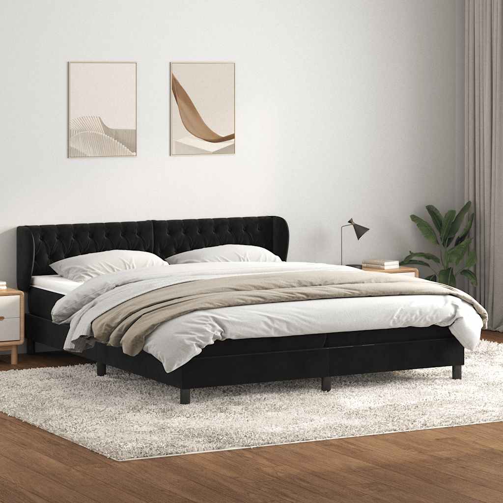 kontinentalseng med madrasser 200x220 cm fløjl sort