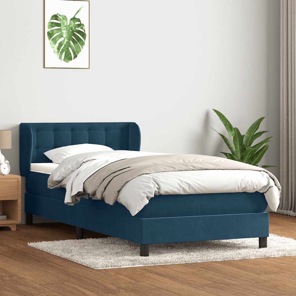 kontinentalseng med madras mørkeblå 80x210 cm fløjl