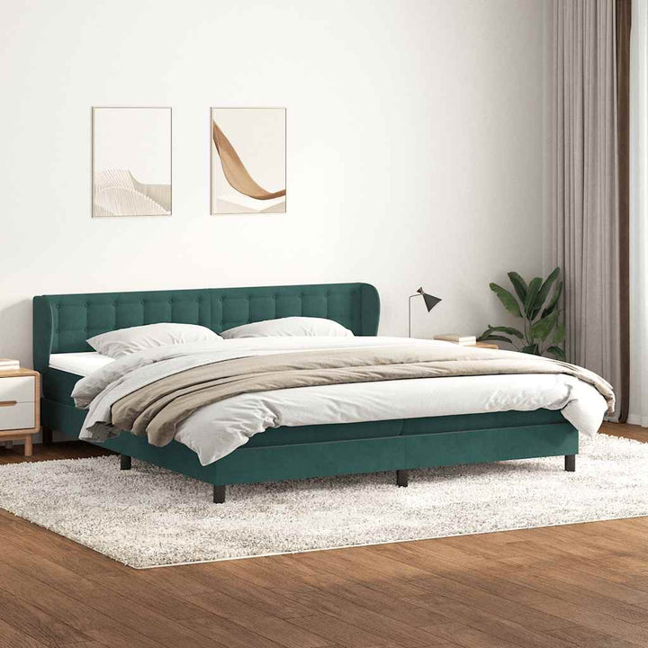 kontinentalseng med madrasser 180x210 cm fløjl mørkegrøn