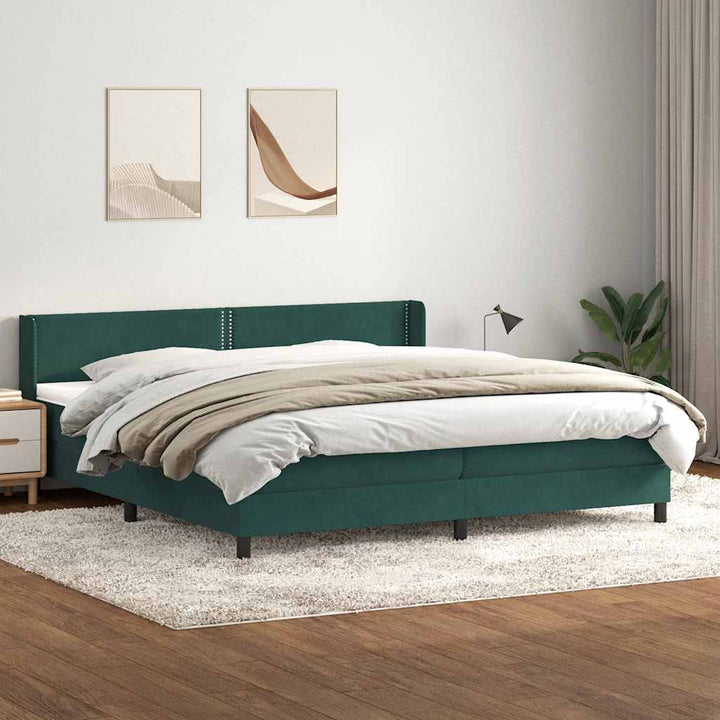 kontinentalseng med madras 180x220 cm fløjl mørkegrøn