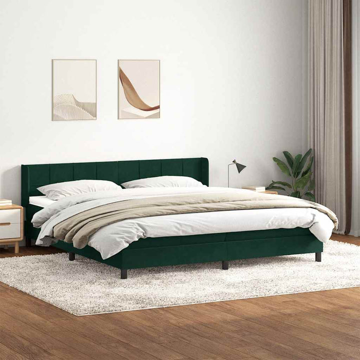 kontinentalseng med madras 180x220 cm fløjl mørkegrøn