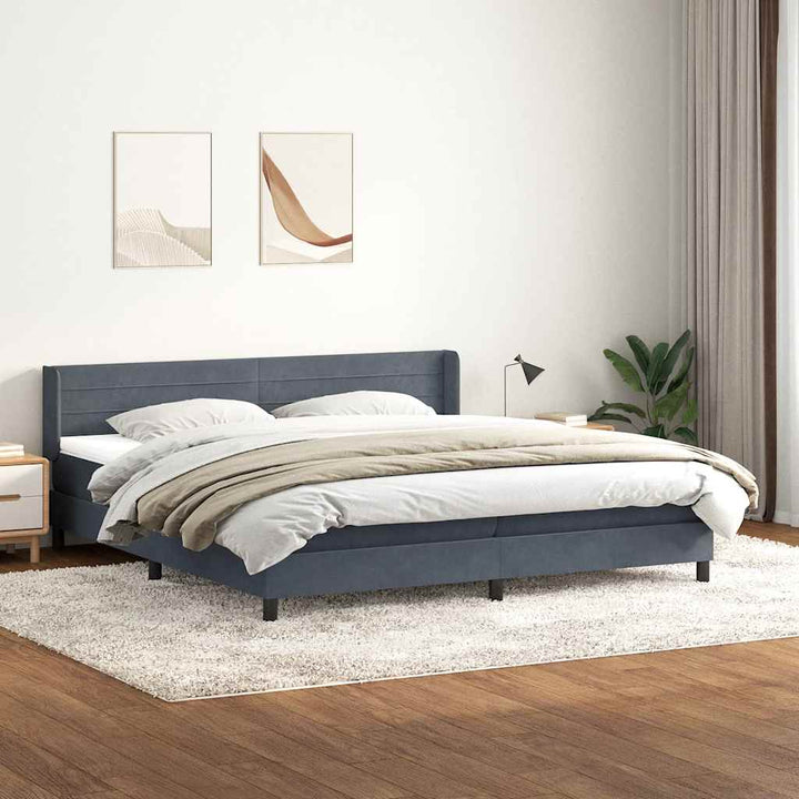 kontinentalseng med madras 180x220 cm fløjl mørkegrå