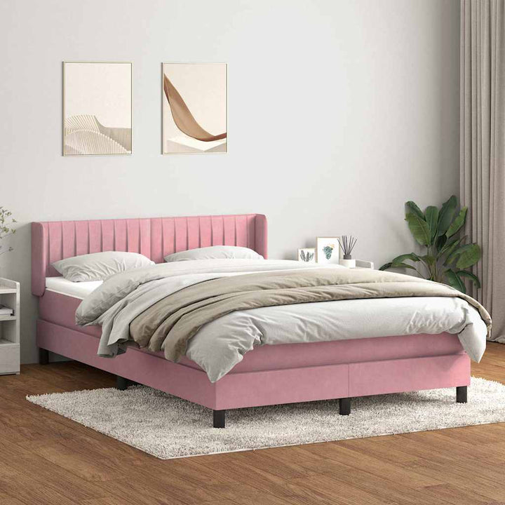 kontinentalseng med madras 160x210 cm fløjl lyserød