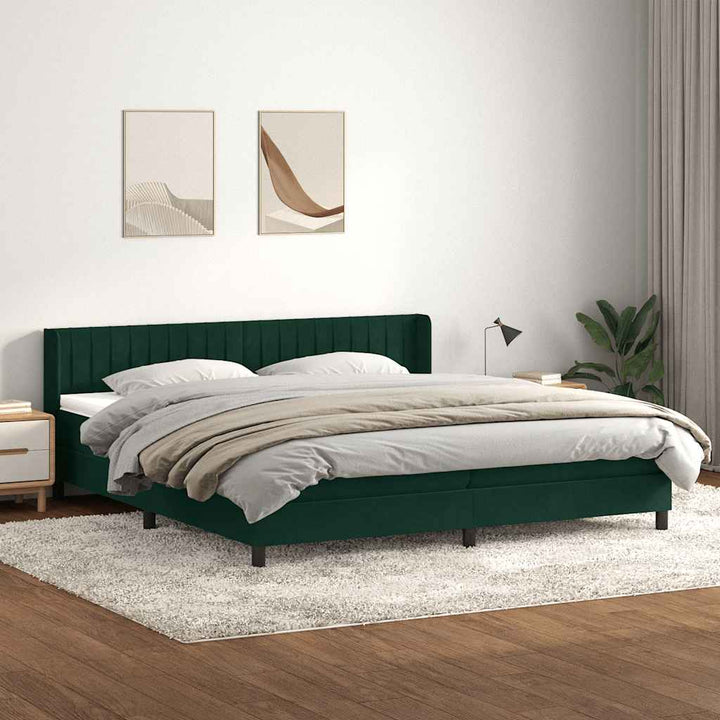 kontinentalseng med madras 180x220 cm fløjl mørkegrøn