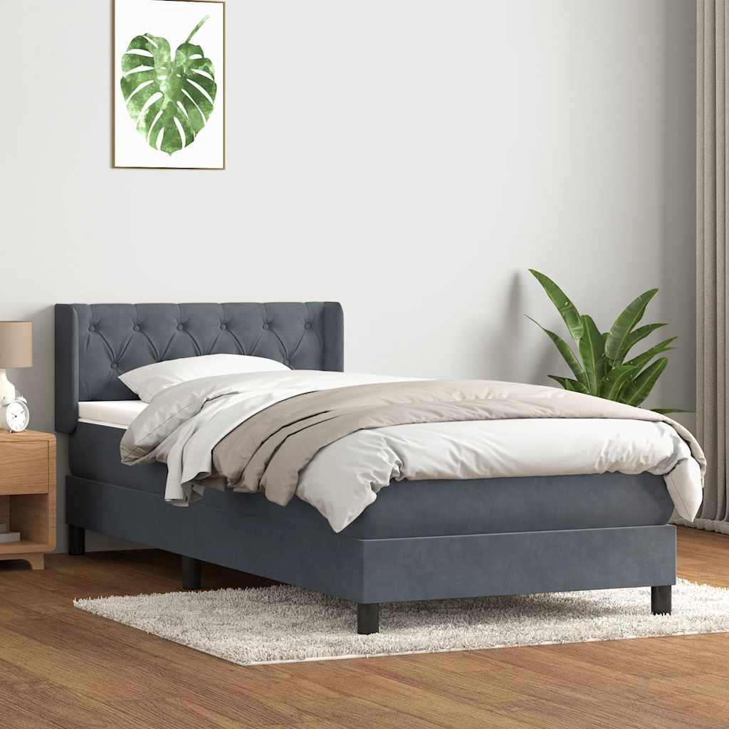 kontinentalseng med madras mørkegrå 80x220 cm fløjl