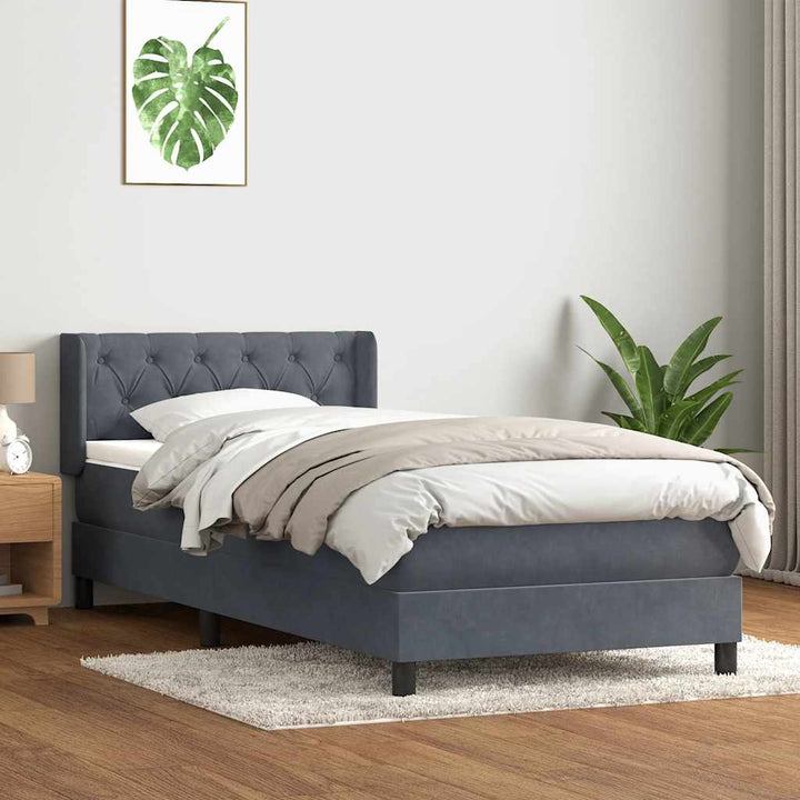 kontinentalseng med madras mørkegrå 80x220 cm fløjl