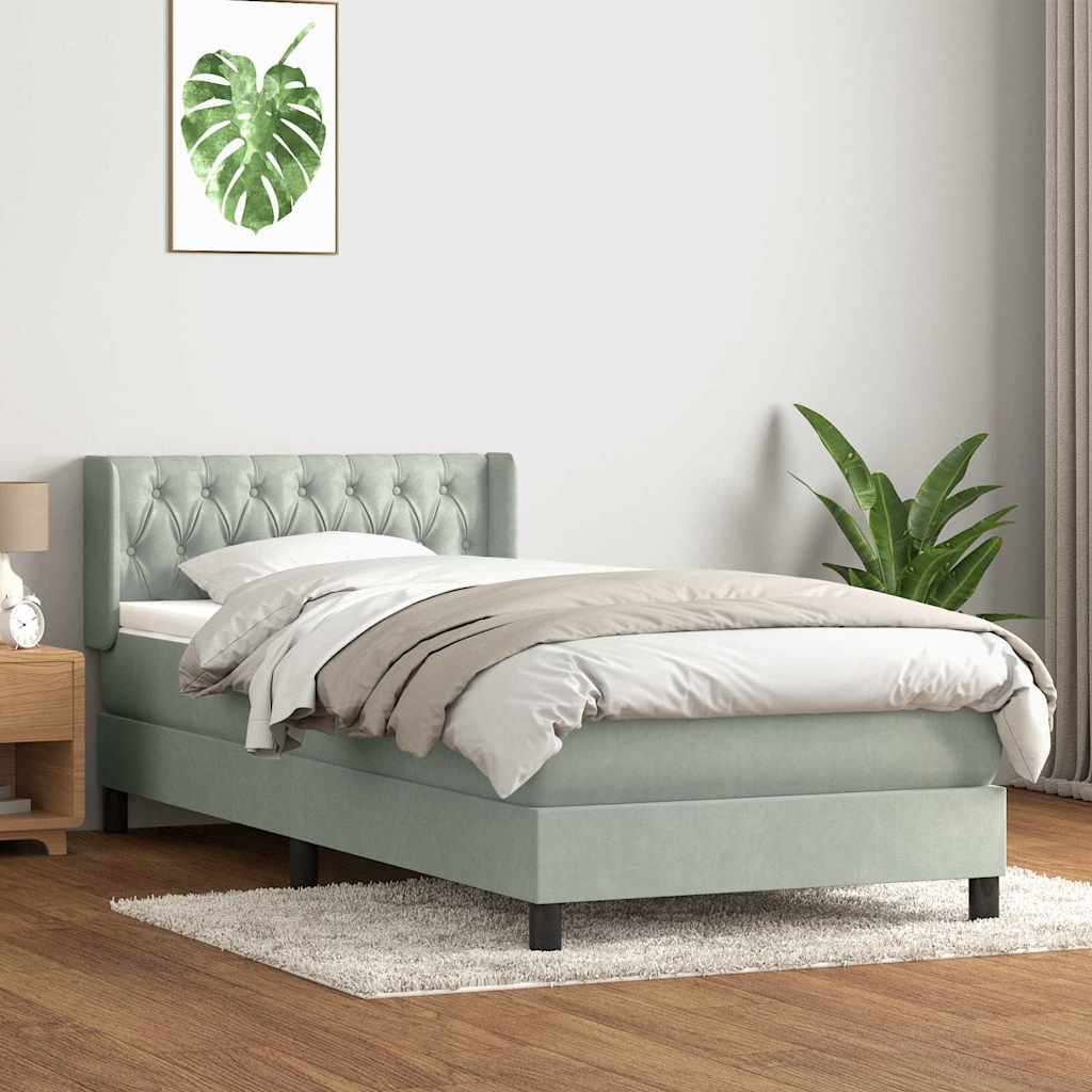 kontinentalseng med madras lysegrå 90x220 cm fløjl