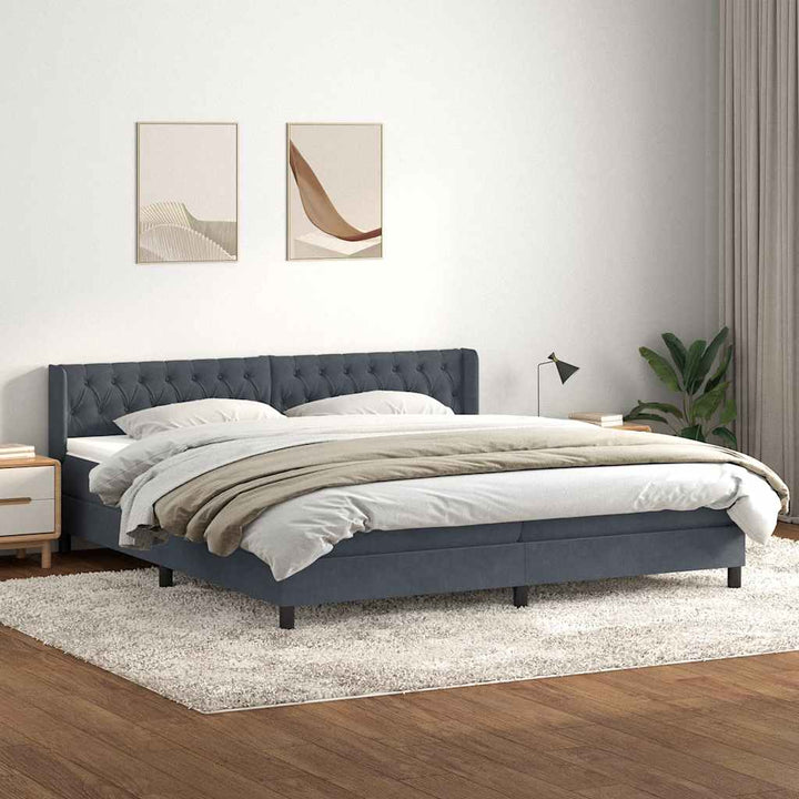 kontinentalseng med madras 180x220 cm fløjl mørkegrå