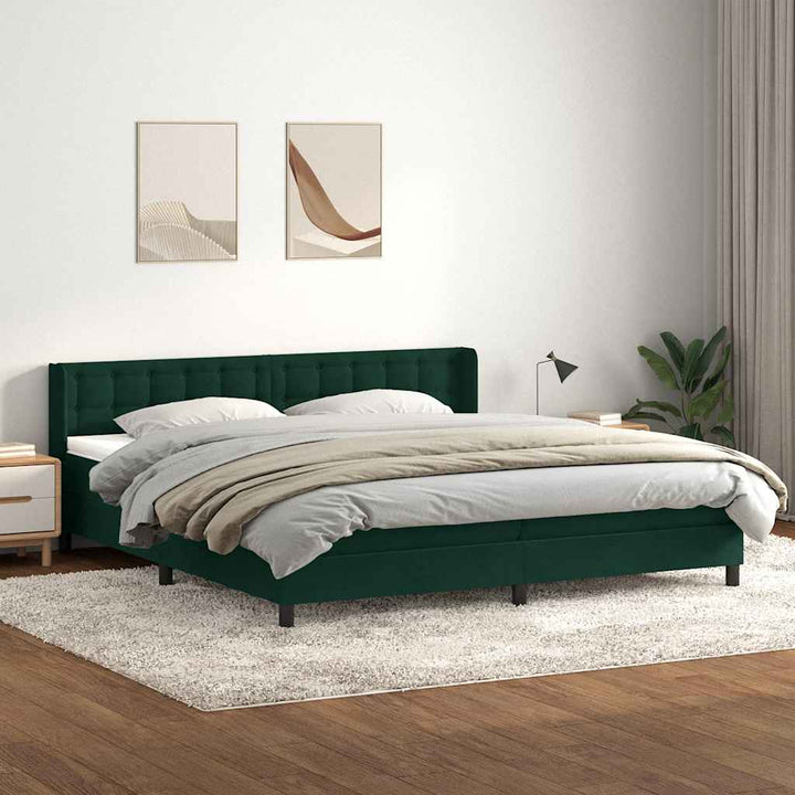 kontinentalseng med madras 180x220 cm fløjl mørkegrøn