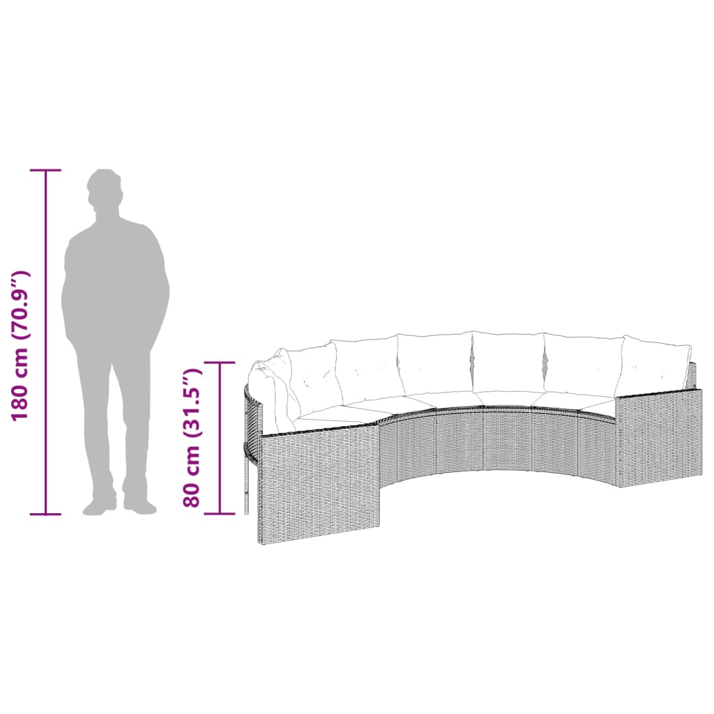 havesofa med hynder halvrund polyrattan grå