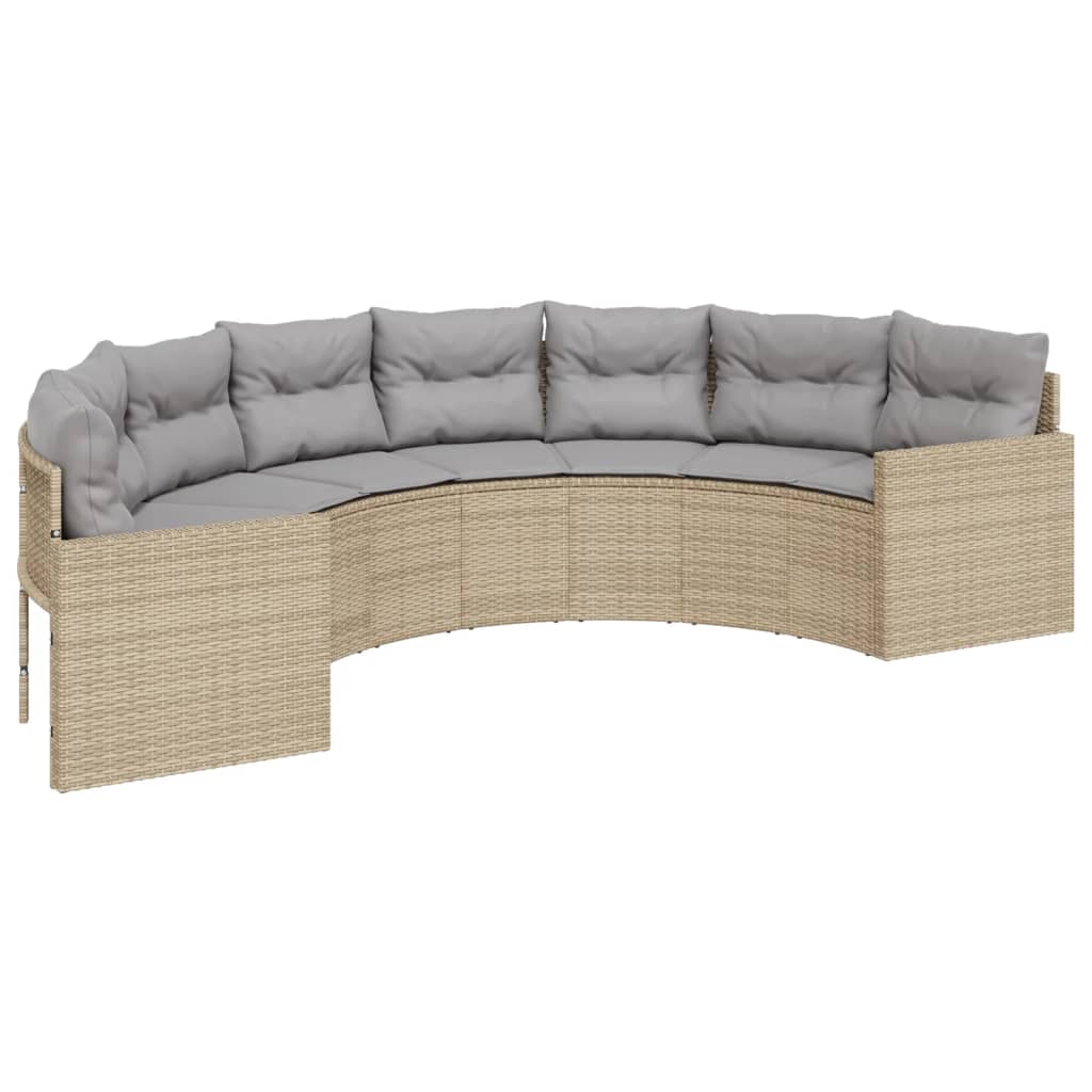 havesofa med bord og hynder halvrund polyrattan beige