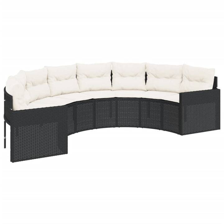 havesofa med bord og hynder halvrund polyrattan sort