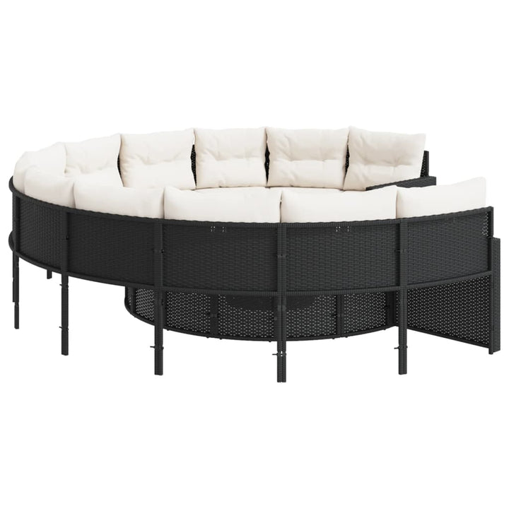 havesofa med hynder rund polyrattan sort