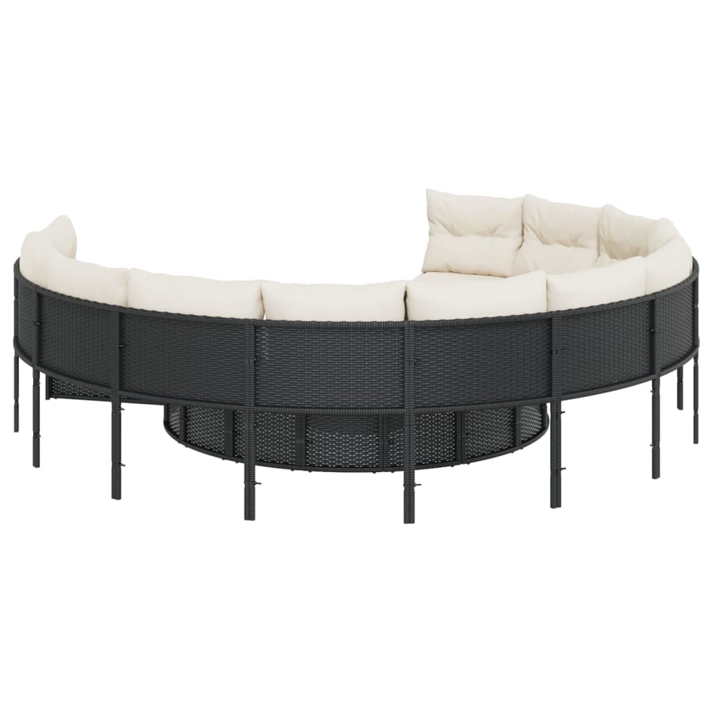 havesofa med bord og hynder rund polyrattan sort