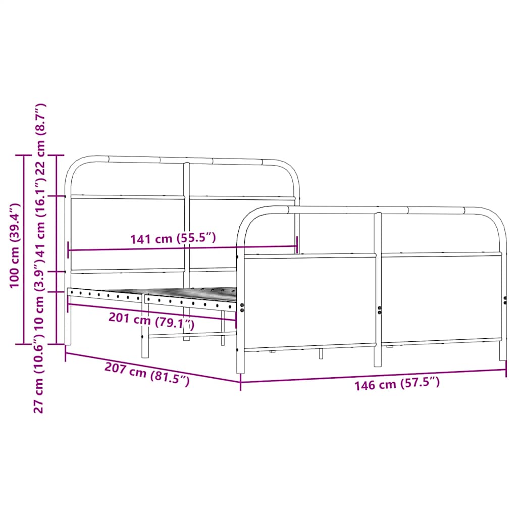 sengeramme uden madras 140x200 cm metal sonoma-eg