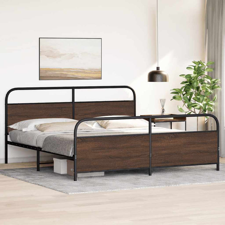 sengeramme uden madras 193x203 cm metal brun egetræsfarve