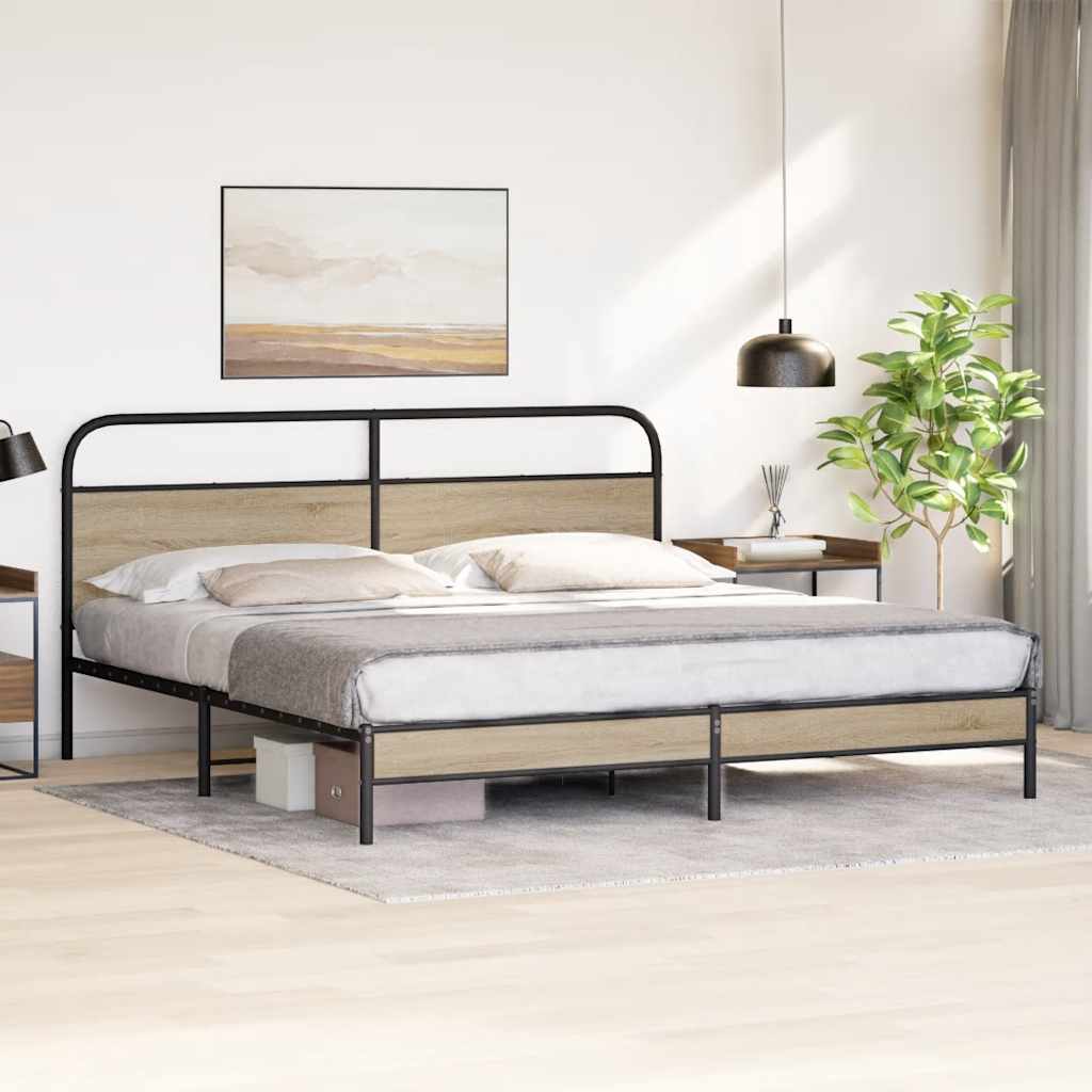 sengeramme uden madras 193x203 cm metal røget egetræsfarve