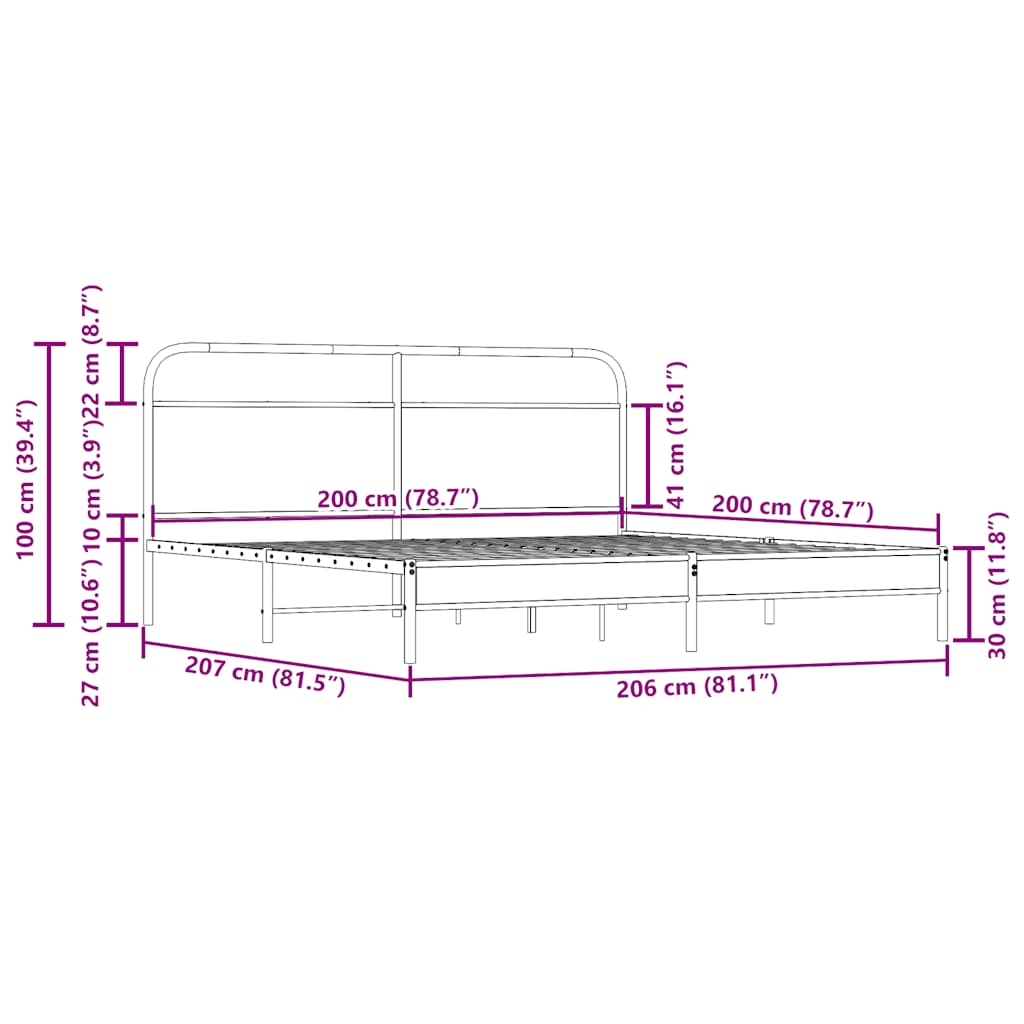 sengeramme uden madras 200x200 cm metal røget egetræsfarve