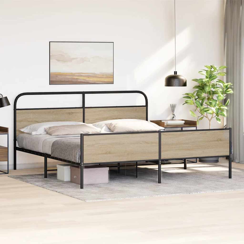 sengeramme uden madras 183x213 cm metal røget egetræsfarve