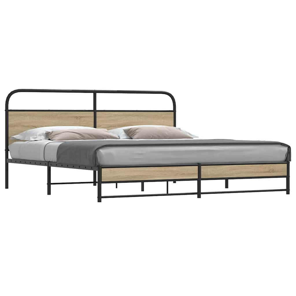 sengeramme uden madras 200x200 cm metal røget egetræsfarve