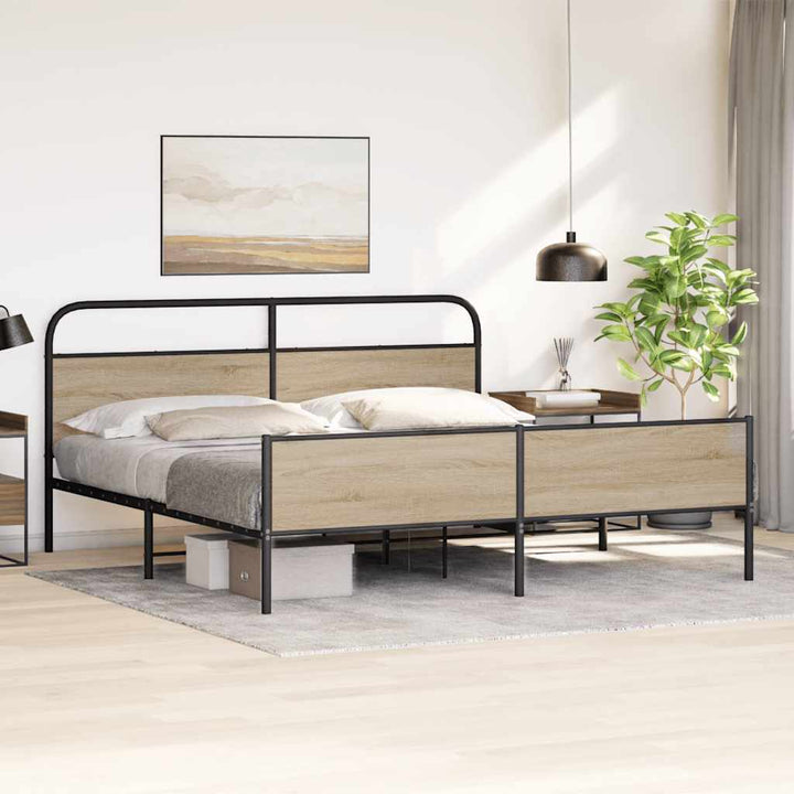 sengeramme uden madras 150x200 cm metal røget egetræsfarve