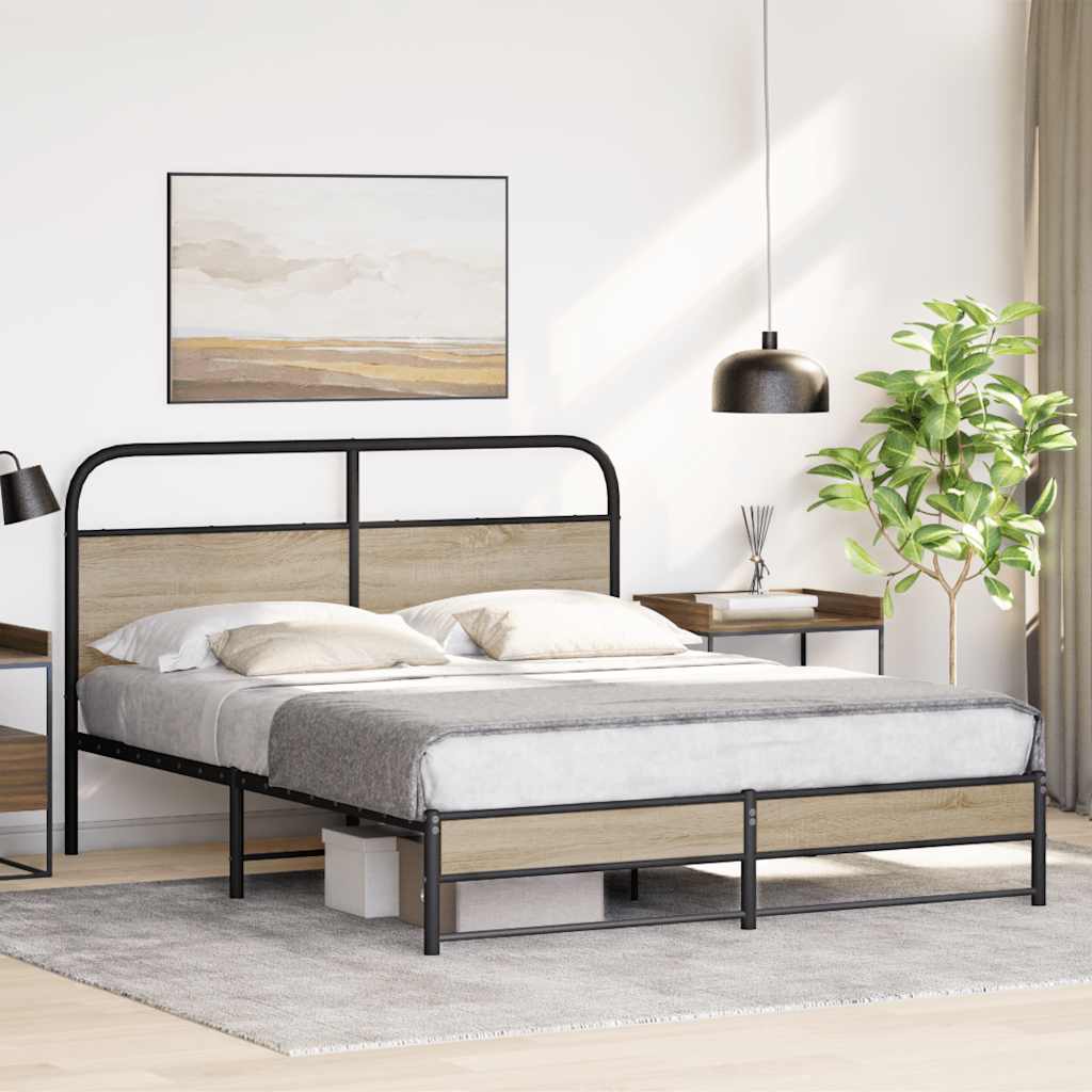 sengeramme uden madras 160x200 cm metal røget egetræsfarve