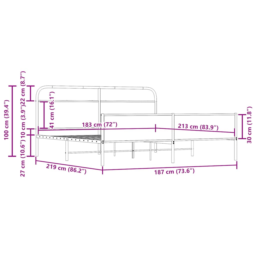 sengeramme uden madras 183x213 cm metal røget egetræsfarve
