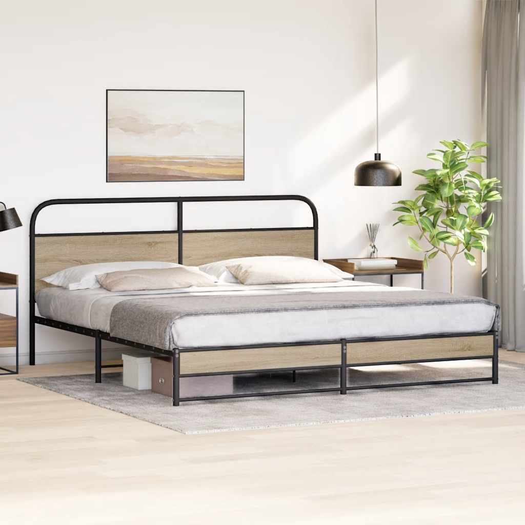 sengeramme uden madras 200x200 cm metal røget egetræsfarve