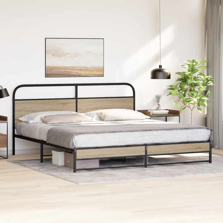sengeramme uden madras 200x200 cm metal røget egetræsfarve