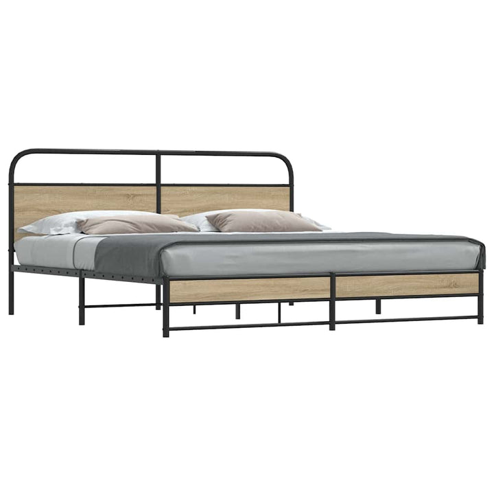 sengeramme uden madras 200x200 cm metal røget egetræsfarve