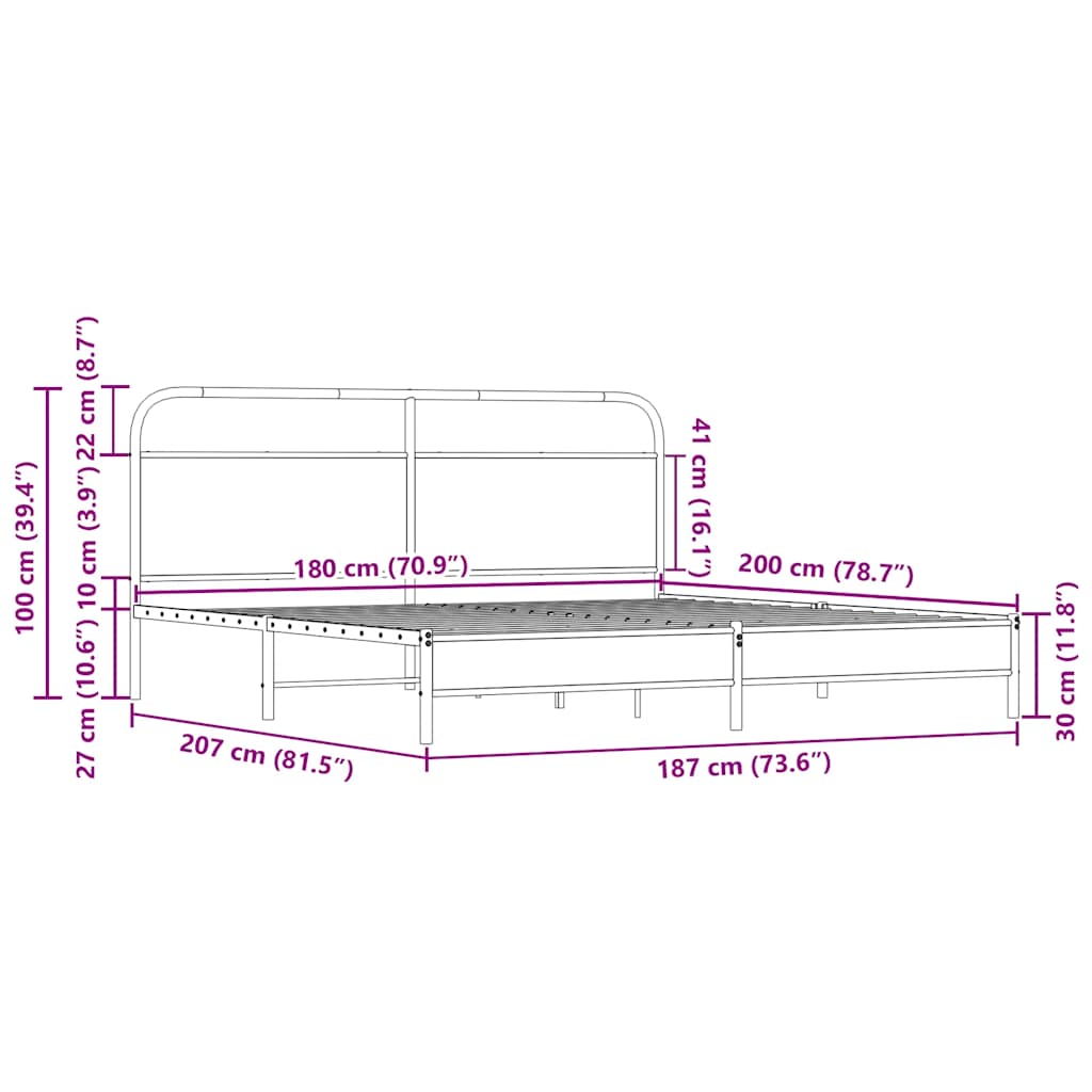 sengeramme uden madras 180x200 cm metal sonoma-eg