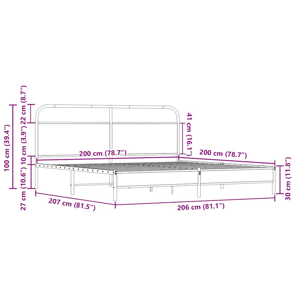 sengeramme uden madras 200x200 cm metal sonoma-eg