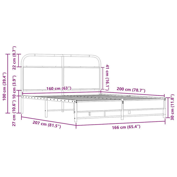 sengeramme uden madras 160x200 cm metal sonoma-eg