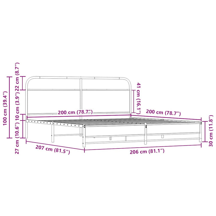 sengeramme uden madras 200x200 cm metal sonoma-eg